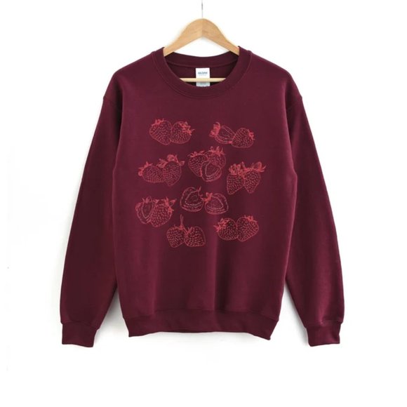 Strawberry Crewneck Sweatshirt, Cute Strawberries Cottagecore Vibe Sweatshirt